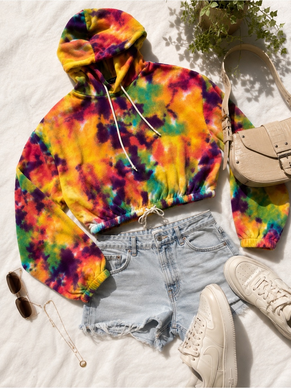 Obey Tie Dye Small Cropped Hoodie Y2K Festival Fleece